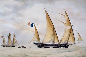 Santo Stefano di Laigueglia Xebec wird von englischem Freibeuter verfolgt von Nicolas Cammillieri