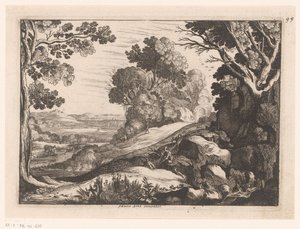 Hügelige Landschaft mit zwei Ziegenhirten