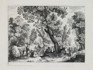 Eine bewaldete Landschaft mit der Predigt des Hl. Johannes des Täufers von Nicolas Cochin