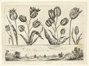 Blumen und Jagdszene, aus Livre Nouveau de Fleurs...