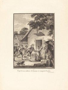 Gereizt durch meinen Spott, bemüht er sich und gewinnt den Preis von Nicolas Delaunay after Jean Michel Moreau