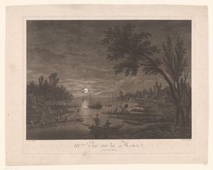 Nächtliche Sicht auf die Maas mit Fischern von Nicolas Dufour