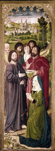 Die Auferweckung des Lazarus: Martha vor Christus (Detail des linken Panels)