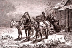 Russland. Relaisstation im Jahr 1865. Posthaus. 1865 (Gravur) von Nicolas Gregorovitch Svertschkoff