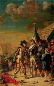 Henri II (1519-59) verleiht Gaspard de Saulx (1509-73) Graf von Tavannes die Kette des Ordens von Saint-Michel nach der Schlacht von Renty, 13. August 1554, 1789 von Nicolas Guy Brenet
