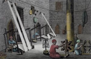 Innenraum einer Weberwerkstatt, aus Band II Künste und Handwerke von 