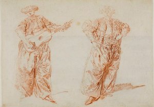 Zwei Studien eines Gitarrenspielers in türkischer Tracht von Nicolas Lancret