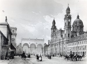 Königspalast, Marschällehalle und Theatinerkirche in München, erste Hälfte des 19. Jahrhunderts