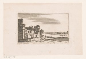 Landschaft mit Gebäuden am Fluss von Nicolas Perelle