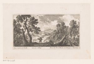 Landschaft mit Mann mit flatterndem Mantel