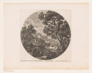 Landschaft mit Spaziergängern und Hirten mit Herde