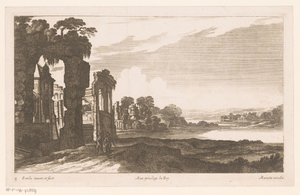 Flusslandschaft mit bewachsenen Ruinen von Nicolas Perelle