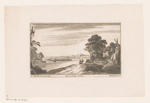 Flusslandschaft mit Spazierpaar von Nicolas Perelle