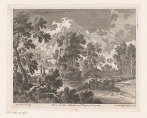 Sonnige Landschaft mit Haus am Fluss