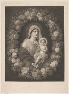 Maria mit Kind im Blumenkranz von Nicolas Pinet