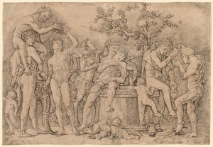 Bacchanal mit einem Weinfass