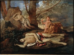 Echo und Narziss, Illustration zur Legende, die Ovid in „Metamorphosen“ inspirierte, Gemälde von Nicolas Poussin von Nicolas Poussin