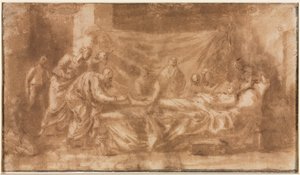 Letzte Ölung (recto), Drei Köpfe und andere Skizzen (verso) von Nicolas Poussin