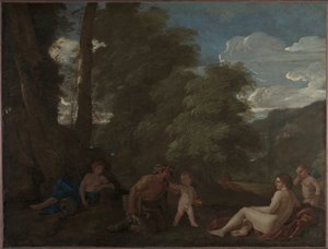 Nymphen und ein Satyr Amor Vincit Omnia, ca. 1625-1627 von Nicolas Poussin