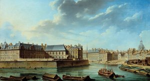 Die östliche Spitze der Île Saint-Louis mit dem Hotel Bretonvilliers und dem Hotel Lambert. Gemälde von Nicolas Raguenet von Nicolas Raguenet