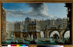 Das Spiel der Matrosen zwischen der Pont Notre-Dame und der Pont-au-Change Ein nautisches Spiel auf der Seine in Paris. Gemälde von Nicolas Jean Baptiste Raguenet (1715-1793) 1756 Paris, Musée Carnavalet von Nicolas Raguenet