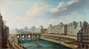 Blick auf den Louvre-Palast, die Pont Neuf und den Quai des Orfèvres vom Quai des Grands Augustins, ca. 1760 von Nicolas Raguenet