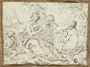 Nymphen spielen Musikinstrumente