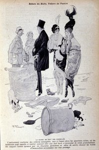 Paris: Müll sammelt sich auf der Straße vor elegant gekleideten Menschen. Illustration der französischen Presse von H. Tournier von Nicolas Tournier