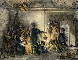 Innenansicht einer Hütte eines Kohlenbergmanns, graviert von Godefroy Engelmann, 1829 von Nicolas Toussaint Charlet