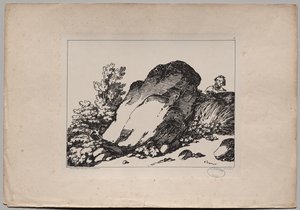 Landschaft mit großem Felsen