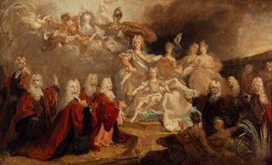 Skizze des allegorischen Gemäldes, das von der Stadt Paris für die Verlobung von Ludwig XV. und der Infantin Marie Anne Victoire von Spanien in Auftrag gegeben wurde von Nicolas de Largillière