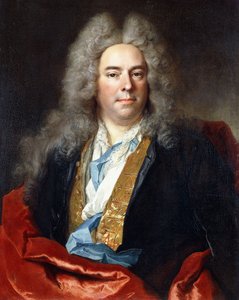Porträt von Jacques Vincent Bassablons, Berater des Königs, halblang, in einem blauen Mantel mit goldbestickter Weste und einem roten Umhang, 1718