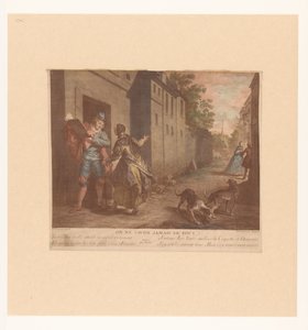 Straßenansicht mit Mann mit Buch (Fabeln von Jean de La Fontaine, Suite d