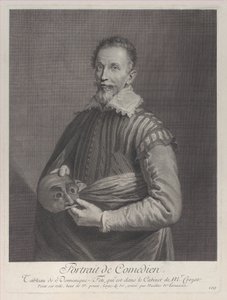 Porträt eines Komikers: Porträt von Francesco Andreini mit einer Maske, 1729-40 von Nicolas de Larmessin