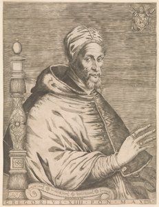 Porträt von Papst Gregor XIV., sitzend Gregorius XIII Pon. Max. (Titel auf Objekt) von Nicolaus van Aelst (attributed to)