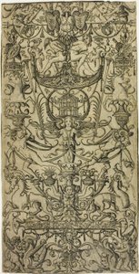 Ornamenttafel mit Vogelkäfig