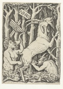 Zwei Satyrn trinken Milch von einer Ziege von Nicoletto da Modena