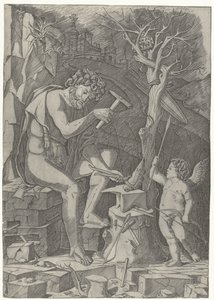 Vulkan schmiedet den Flügel von Cupido von Nicoletto da Modena