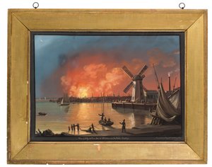 Ansicht des Feuers in New York, aufgenommen in der Nähe der Mühle in Brooklyn, 16. Dezember 1835