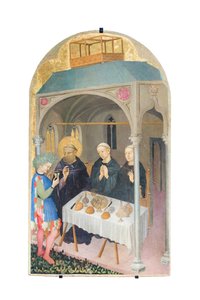Der heilige Benedikt trinkt vergifteten Wein von Nicolò di Pietro