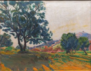 Der Olivenhain. Mit Cagnes im Hintergrund. Gegen das Licht von Niels Larsen Stevns