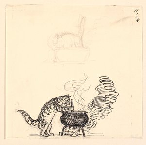 Illustration zu "Die dicke Katze" sowie Skizze von Niels Skovgaard