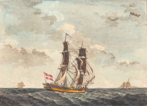 Eine dänische Brigg segelt fast vor dem Wind von Niels Truslew