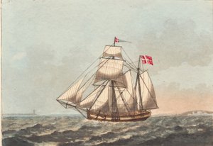 Eine dänische Galeasse, im Lee, mit Seitenwind von Niels Truslew