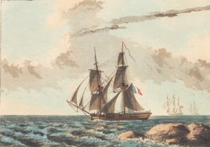 Ein französisches Kanonenboot, das knapp unter Wasser kreuzt