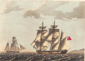 Eine Galeasse und ein englisches Barkschiff im Wind