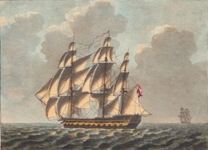 Ein dänisches Linienschiff, das fast vor dem Wind segelt