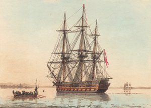 Ein dänisches Kriegsschiff vor Anker an einem stillen Morgen von Niels Truslew