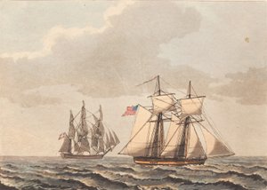 Ein dänisches Schiff und eine amerikanische Schoner bei Seitenwind von Niels Truslew