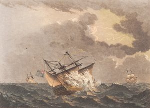 Ein englisches Schiff vom Blitz getroffen